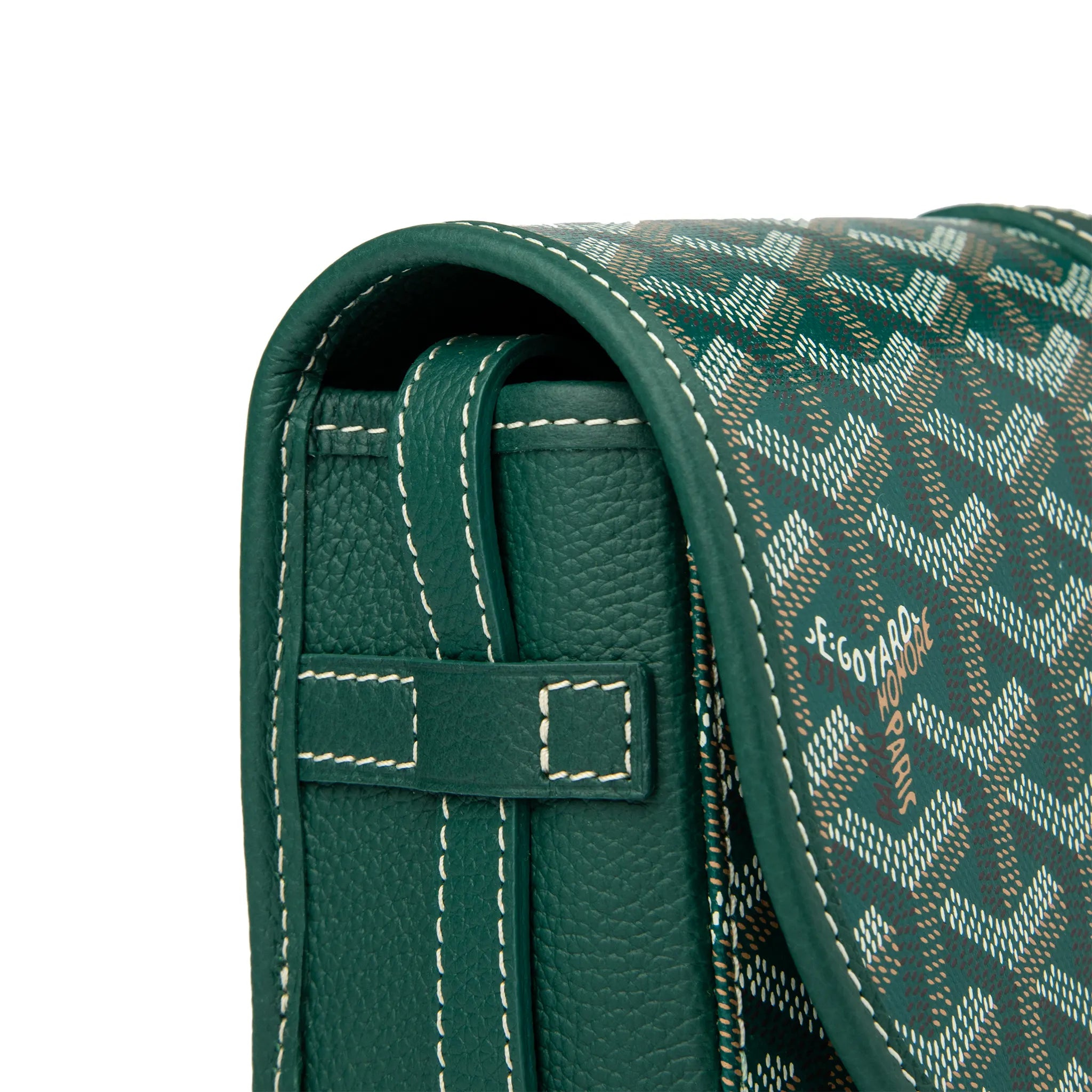 Corner view of Goyard Goyardine Belvedere II Green PM Messenger Bag